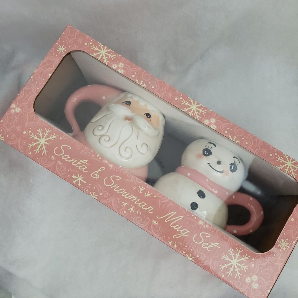 Johanna Parker Designs Ceramic Christmas Mugs Vintage Pink Set